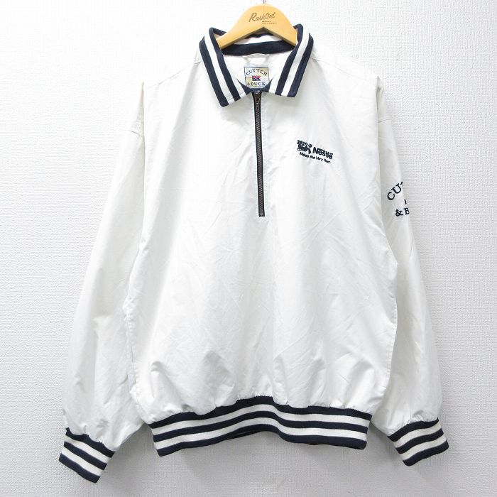 XL★古着 長袖 ハーフジップ ジャケット メンズ ネスレ 襟付き 大きいサイズ 白他 内側メッシュ 26feb10