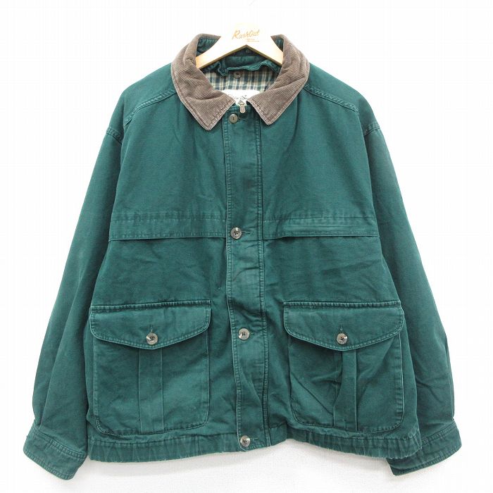 XL★古着 エディーバウアー 長袖 ジャケット メンズ 00年代 00s 襟コーデュロイ 大きいサイズ コットン 緑他 内側フランネル【spe】 26feb10