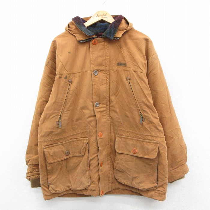 XL★古着 エルエルビーン 長袖 ジャケット パーカー メンズ 80年代 80s 大きいサイズ コットン USA製 茶 内側ウール【spe】 26feb10