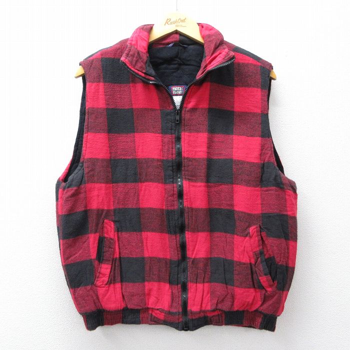 M★古着 FADED GLORY ベスト メンズ 00年代 00s コットン 赤他 バッファロー チェック 26feb13