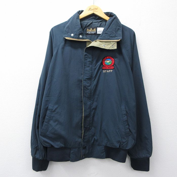 XL★古着 長袖 ナイロン ジャケット メンズ 90年代 90s 鉄道スタッフ 大きいサイズ ラグラン USA製 濃紺他 26feb13