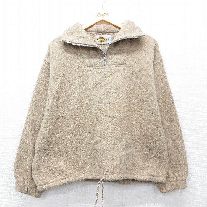 XL★古着 アースラグズ 長袖 ハーフジップ ジャケット メンズ 90年代 90s メキシコ製 ベージュ 26feb20