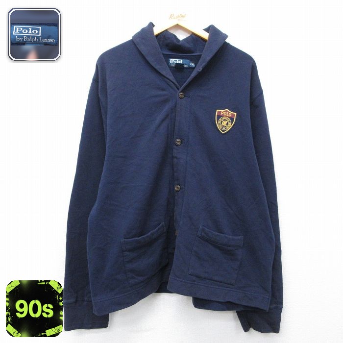 ラルフローレン 90s ショールカラージャケット ワンポイントロゴ ネイビー XL | 古着