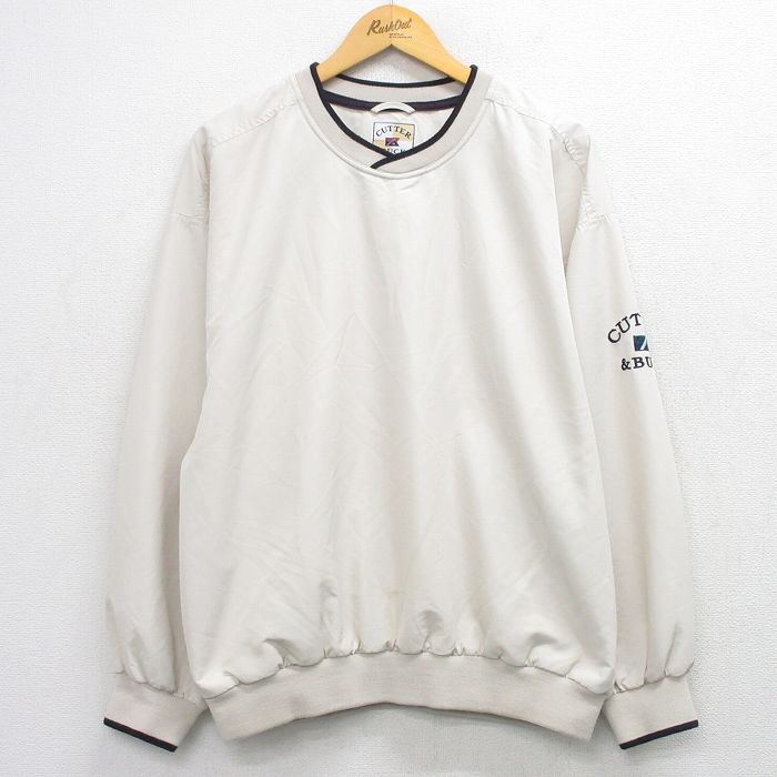 XL★古着 長袖 ジャケット メンズ CUTTER 大きいサイズ クルーネック 薄ベージュ他 26feb25