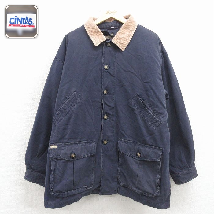 CINTAS 長袖ジャケット 襟コーデュロイ ネイビー XL | 古着