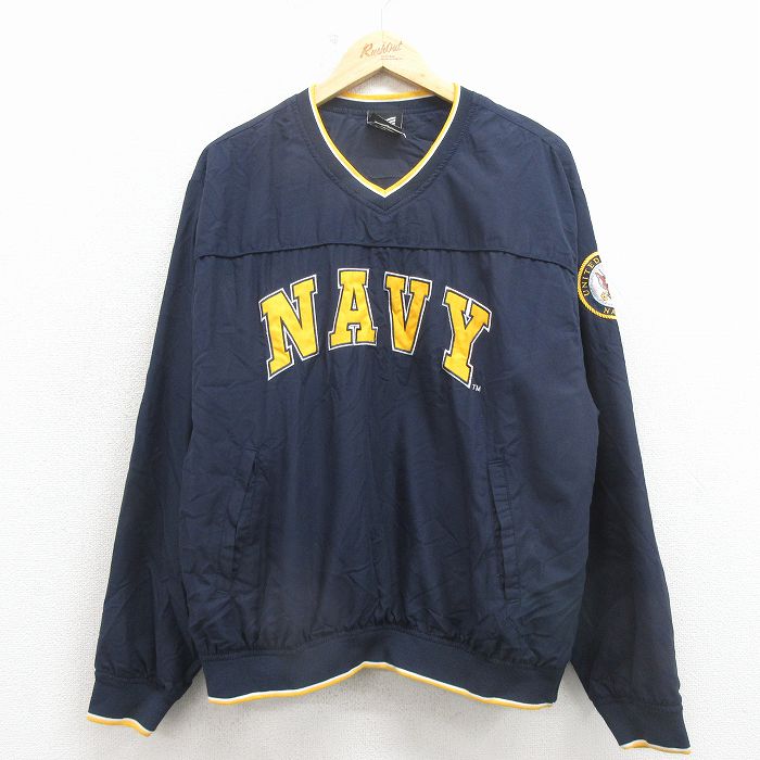 L★古着 長袖 ジャケット メンズ ミリタリー ネイビー NAVY 刺繍 紺 26mar11