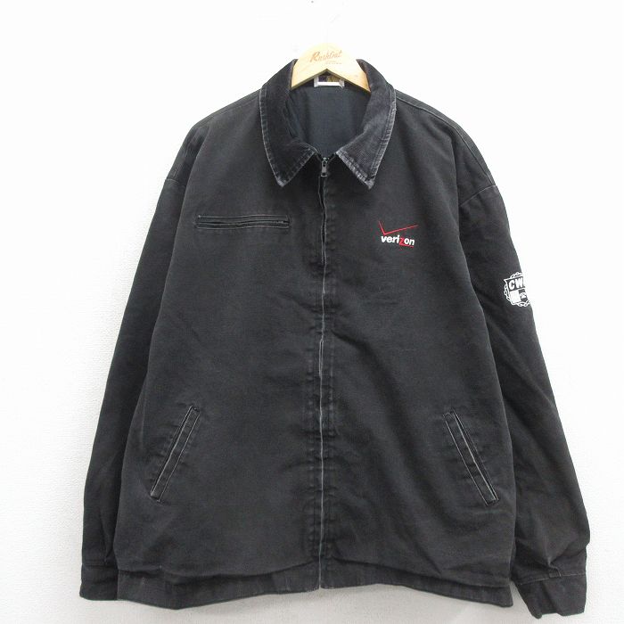 XL★古着 長袖 ジャケット メンズ 90年代 90s verizon ダック地 大きいサイズ 襟コーデュロイ コットン USA製 黒【spe】 26mar16