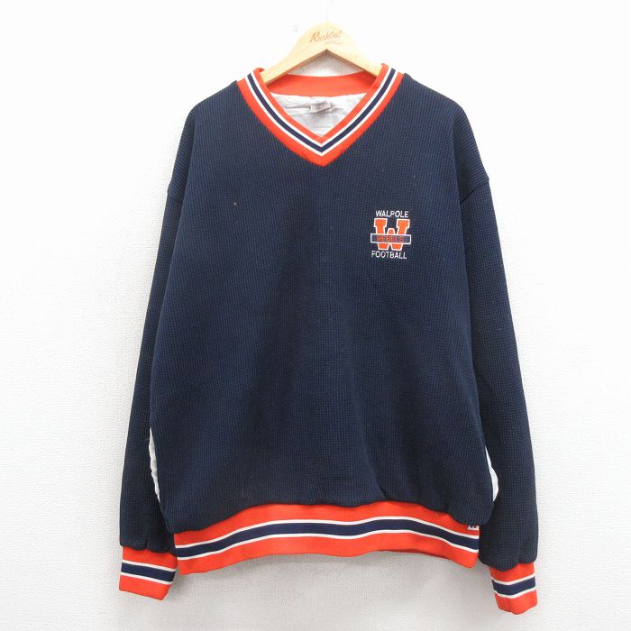 XL★古着 ラッセル 長袖 ジャケット メンズ 80年代 80s フットボール 大きいサイズ サーマル地 USA製 紺他 26mar16