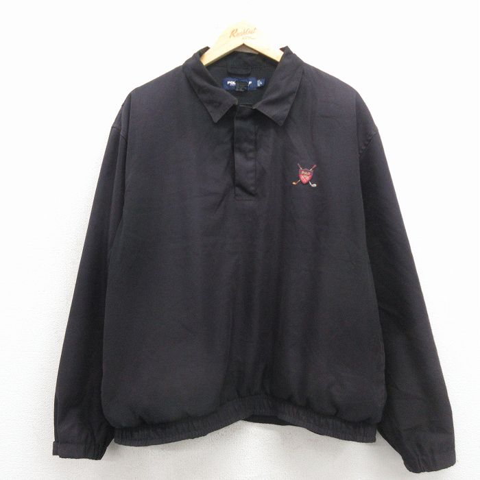 XL★古着 ラルフローレン 長袖 ブランド ジャケット メンズ 90年代 90s ワンポイントロゴ 大きいサイズ 黒 内側メッシュ【spe】 26mar16