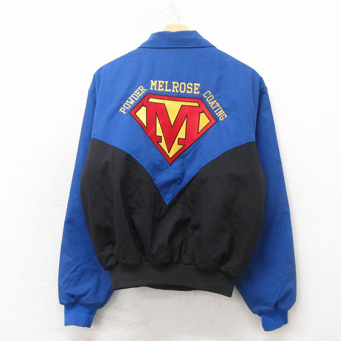 M★古着 長袖 ジャケット メンズ 90年代 90s M 刺繍 コットン USA製 青 内側キルティング 26apr04