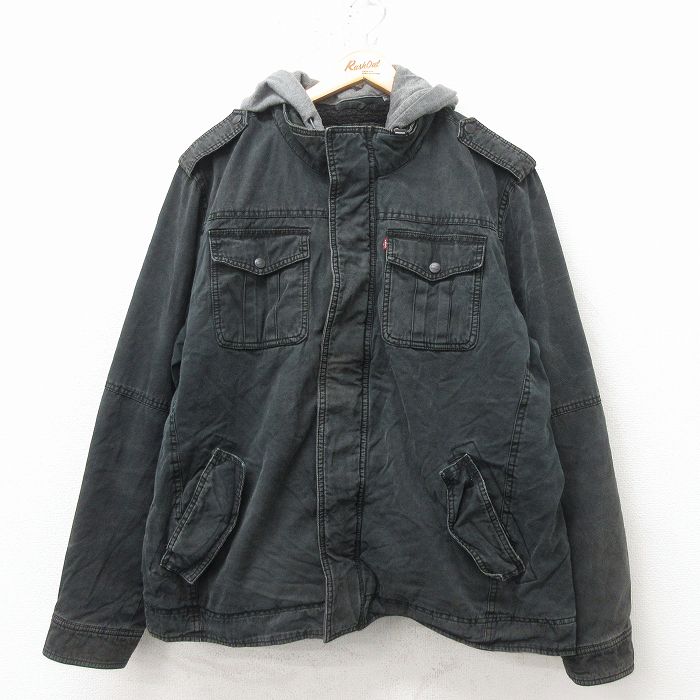 XL★古着 リーバイス Levis 長袖 ジャケット パーカー メンズ 大きいサイズ コットン 黒 内側ボア 26apr04