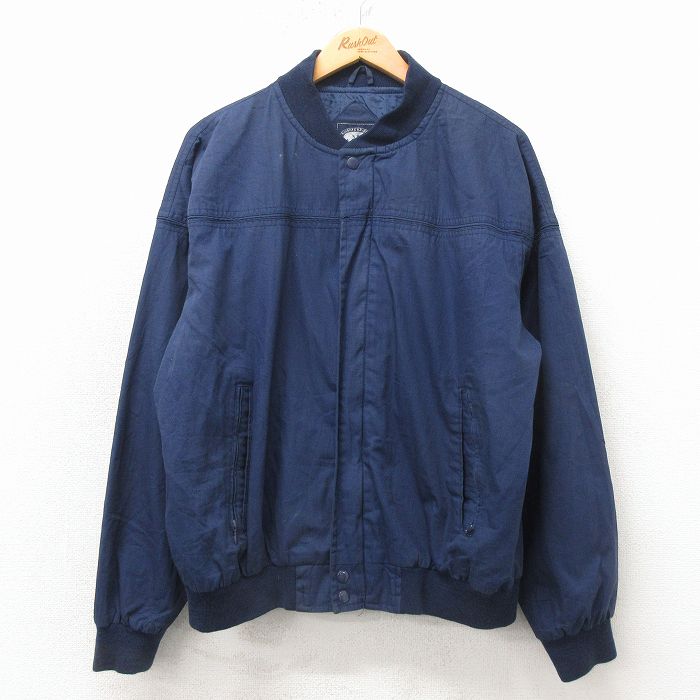 XL★古着 長袖 ダービーショルダーカップ ジャケット メンズ 80年代 80s 大きいサイズ 紺 26apr04