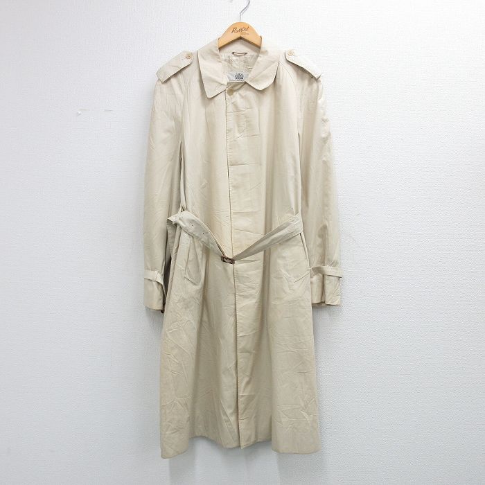 L★古着 アクアスキュータム 長袖 トレンチ コート メンズ 80年代 80s ラグラン ロング丈 カナダ製 薄ベージュ 26apr07