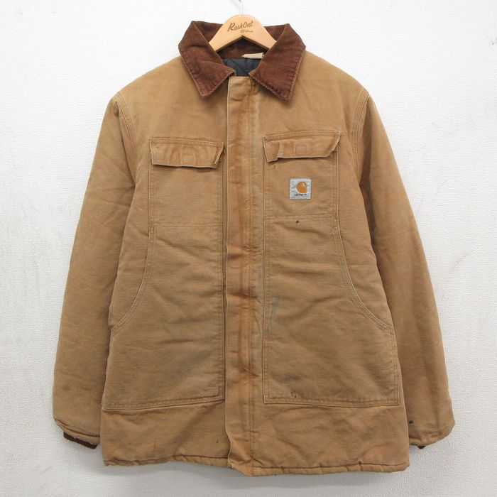 XL★古着 カーハート 長袖 トラディショナル ジャケット メンズ 90年代 90s ダック地 襟コーデュロイ USA製 茶系他【spe】 26may07