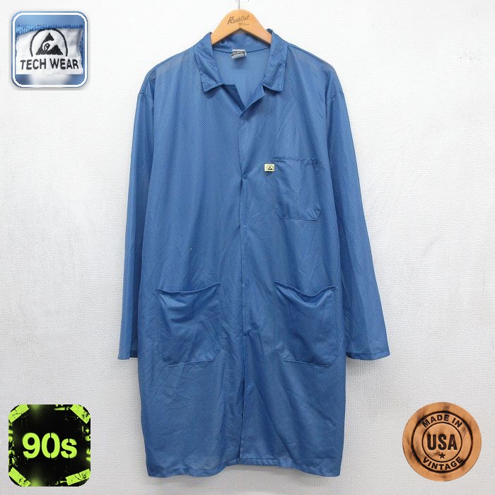 長袖 コート 90s ロング丈 USA製 ブルー メンズXL相当 | 古着