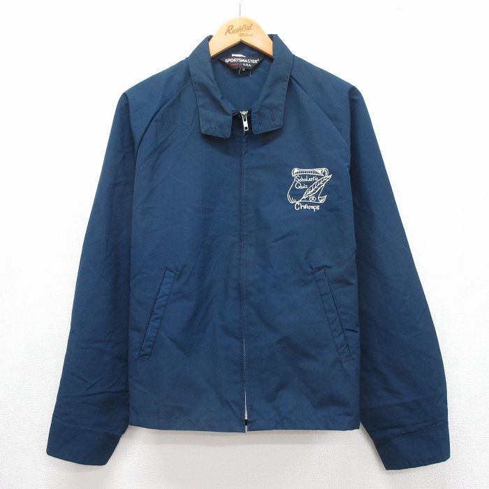 XL★古着 長袖 ジャケット スイングトップ メンズ 80年代 80s Quiz ラグラン USA製 ネイビー 26aug05