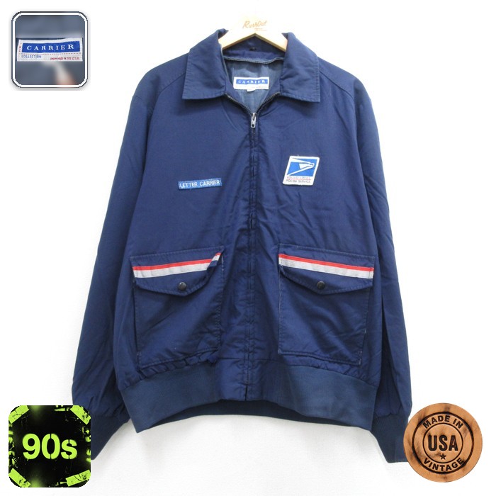 CARRIER 長袖 ジャケット 90s ワーク USPS リフレクター USA製 ネイビー メンズXL相当 | 古着