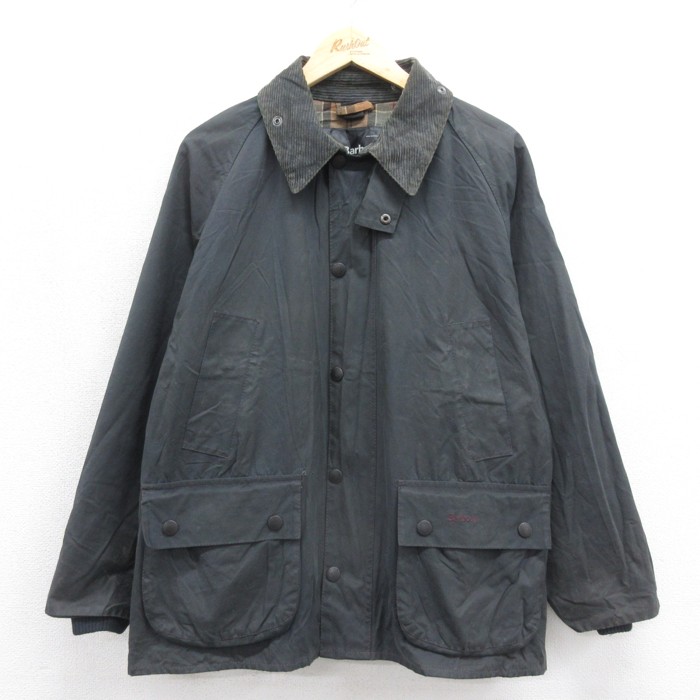 XL★古着 Barbour イングランド製 長袖 ジャケット メンズ オイルド フラップポケット ブラック【spe】 26sep04