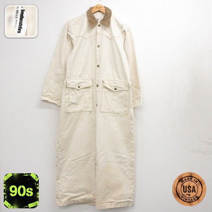 Industries 90s ロングコート フラップポケット 生成り ベージュ メンズM相当 | 古着
