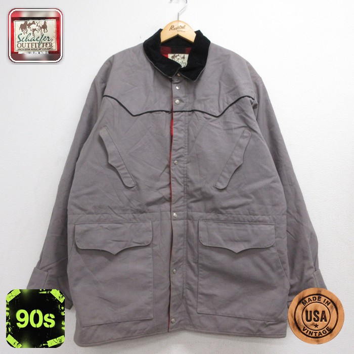 Schaefer 90s ロングジャケット バッファローチェック グレー メンズXL相当 | 古着