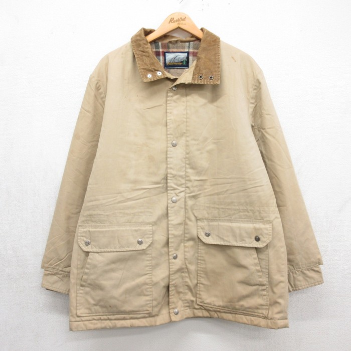 XL★古着 Fieldmaster 長袖 ジャケット メンズ 80年代 80s ベージュ チェック 26oct06
