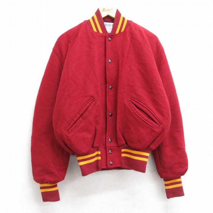 L★古着 デロング 長袖 スタジャン メンズ 90年代 90s ウール エンジ 25oct20 中古 アウター ジャンパー ブルゾン