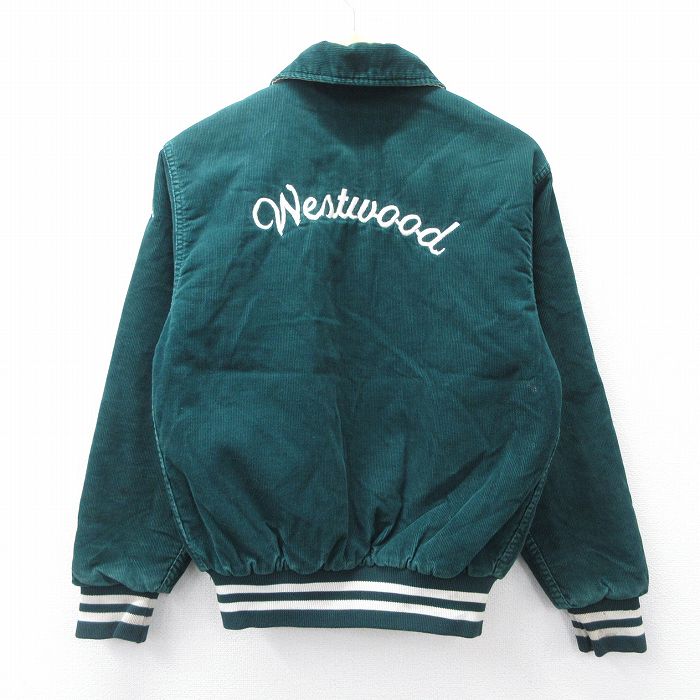 M★古着 長袖 スタジャン メンズ 90年代 90s Westwood 刺繍 コーデュロイ USA製 緑他 内側キルティング 25nov13