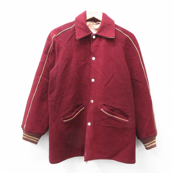 M★古着 長袖 ビンテージ スタジャン メンズ 60年代 60s リバーシブル ラグラン ウール エンジ他【spe】 25nov13