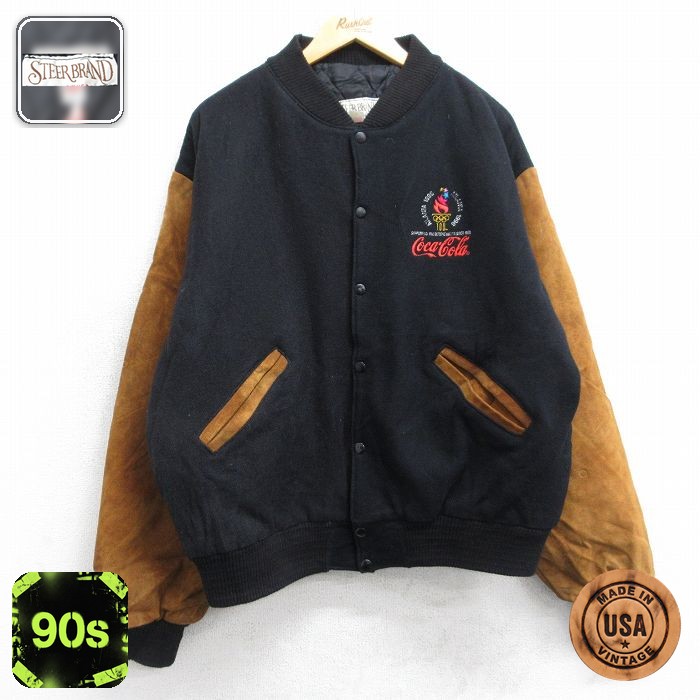 【50%OFF】90s 長袖スタジャン アトランタオリンピック コカコーラ ブラック メンズXL相当 | 古着