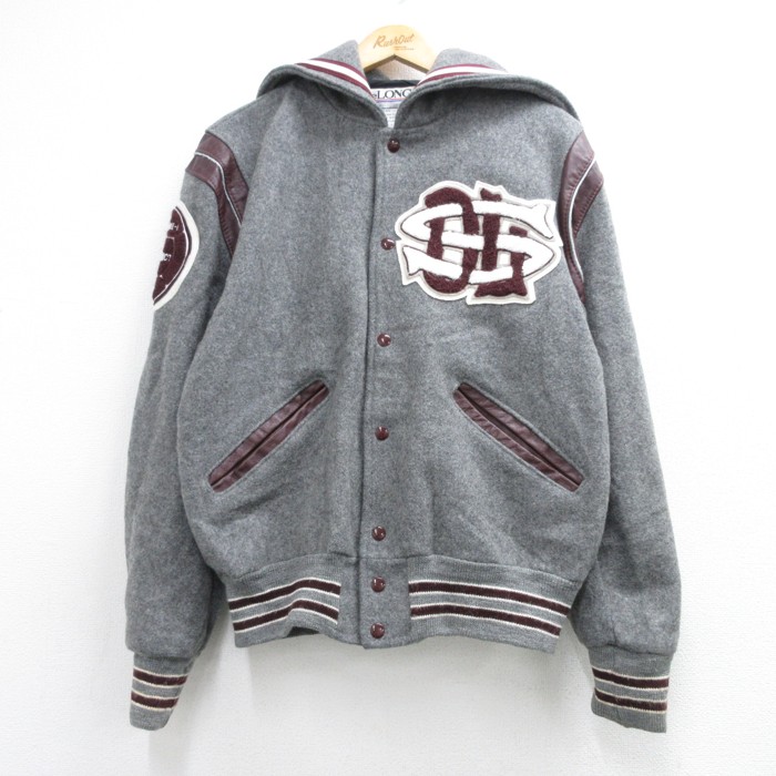 DeLONG デロング 長袖 スタジャン 90s Cavaliers USA製 グレー 霜降り メンズL相当 | 古着