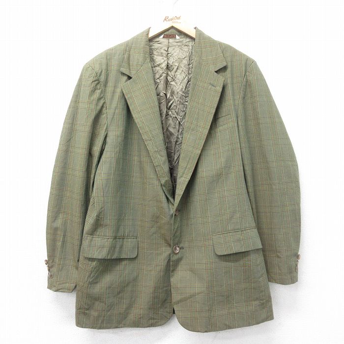 M★古着 バナナリパブリック BANANA REPUBLIC 長袖 テーラード ジャケット メンズ 90年代 90s コットン 緑他 グリーン チェック 【spe】 25feb04 中古 アウター