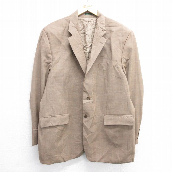 XL★古着 ラルフローレン Ralph Lauren 長袖 ブランド テーラード ジャケット メンズ ロング丈 ウール カナダ製 ベージュ他 カーキ チェック 【spe】 25feb07 中古 アウター