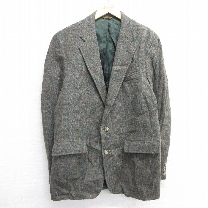 L★古着 長袖 テーラード ジャケット メンズ 90年代 90s ツイード ウール グレー系他 チェック 25feb07 中古 アウター