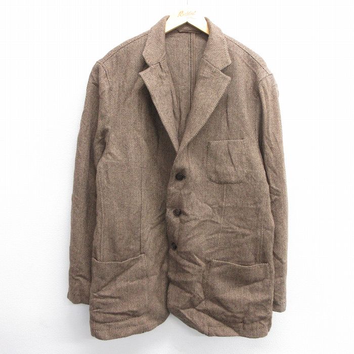 XL★古着 G.H.BASS 長袖 テーラード ジャケット メンズ ヘリンボーン ロング丈 ウール ベージュ他 カーキ 25feb07 中古 アウター