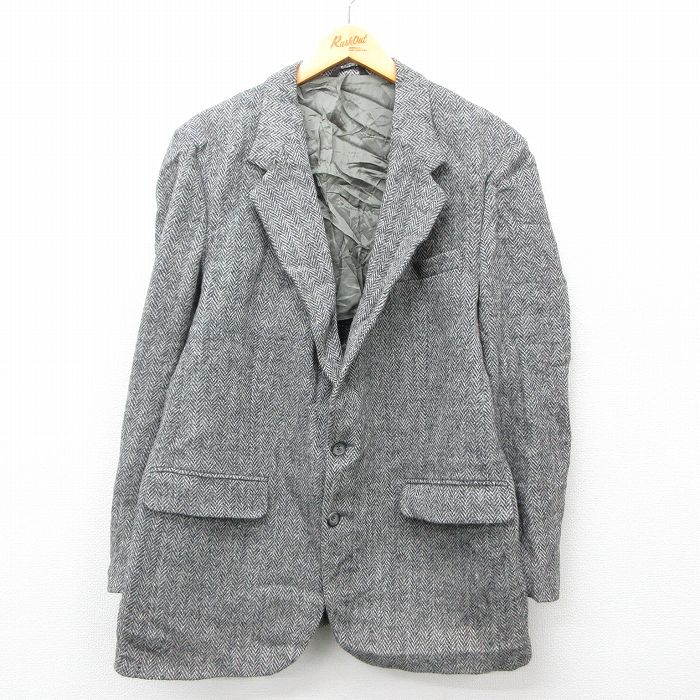 M★古着 ハリスツイード Harris Tweed 長袖 テーラード ジャケット メンズ 80年代 80s ヘリンボーン 手織り ウール USA製 グレー他 25feb19 中古 アウター