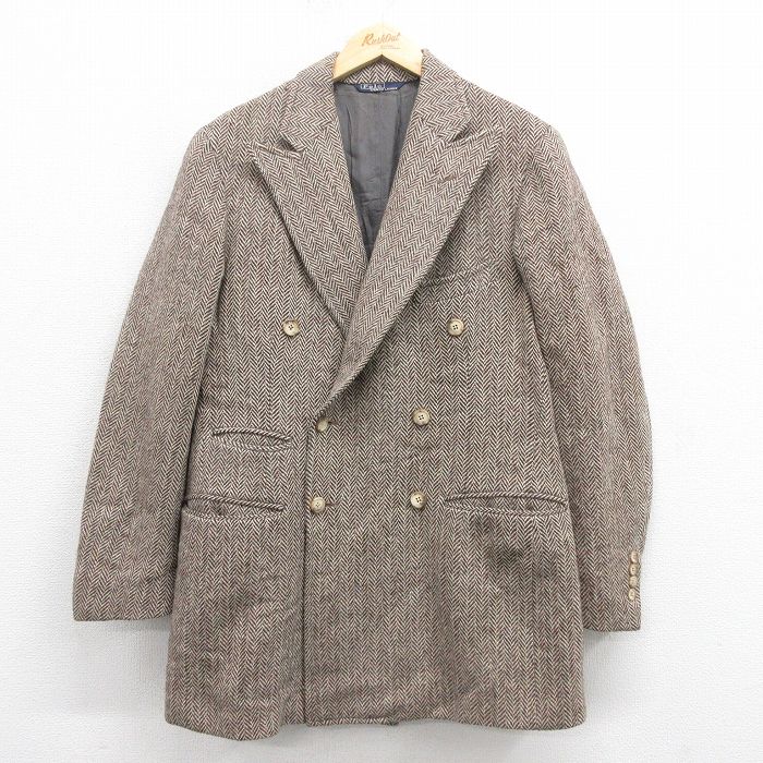 M★古着 ラルフローレン Ralph Lauren 長袖 ブランド テーラード ジャケット メンズ 80年代 80s ツイード USA製 薄ベージュ カーキ 【spe】 25oct16 中古 アウター