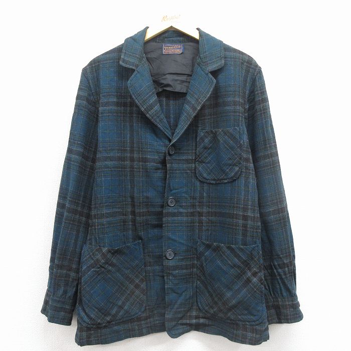 L★古着 ペンドルトン 長袖 ビンテージ テーラード ジャケット メンズ 60年代 60s ウール 紺 チェック【spe】 25nov27