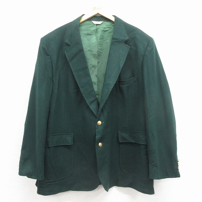 XL★古着 長袖 テーラード ジャケット メンズ 90年代 90s 大きいサイズ ロング丈 ウール 緑 25nov29