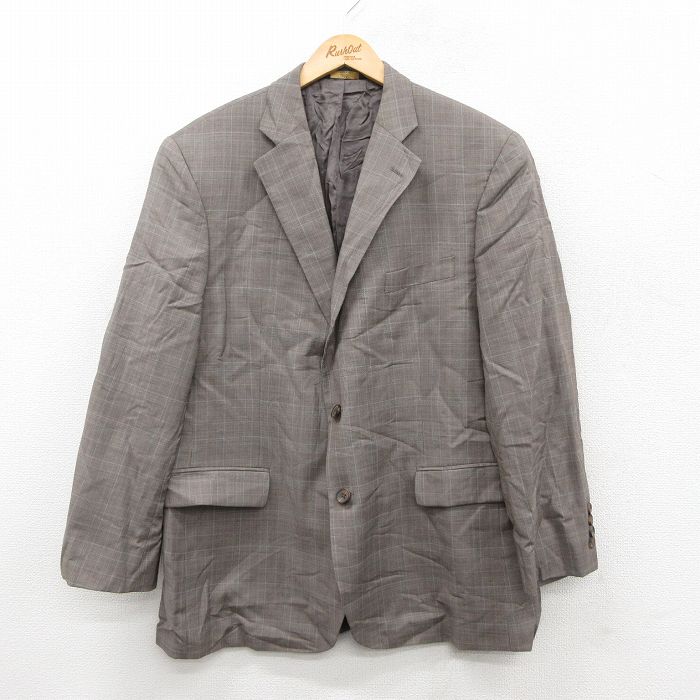L★古着 ブルックスブラザーズ 長袖 ブランド テーラード ジャケット メンズ ロング丈 ウール グレー他 チェック 26jan09