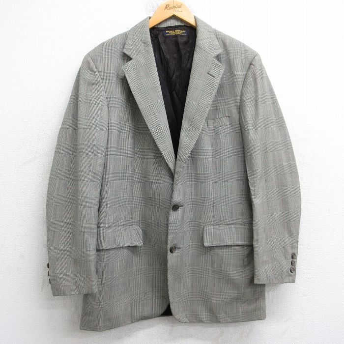 M★古着 ブルックスブラザーズ 長袖 ブランド テーラード ジャケット メンズ 90年代 90s ロング丈 USA製 グレー他 チェック 26jan20
