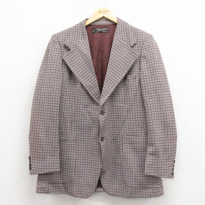 M★古着 ピエールカルダン 長袖 ブランド テーラード ジャケット メンズ 80年代 80s フランス製 茶系他 チェック 26jan20