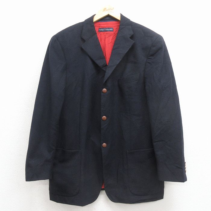 M★古着 トミーヒルフィガー 長袖 ブランド テーラード ジャケット メンズ カシミア 黒 26jan20