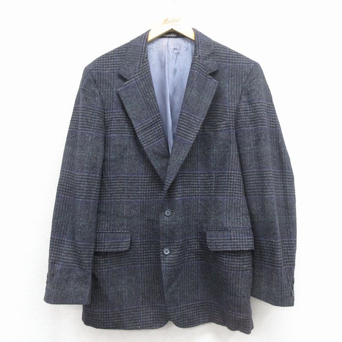 M★古着 長袖 テーラード ジャケット メンズ 80年代 80s キャメルヘアー USA製 黒他 チェック 26jan23