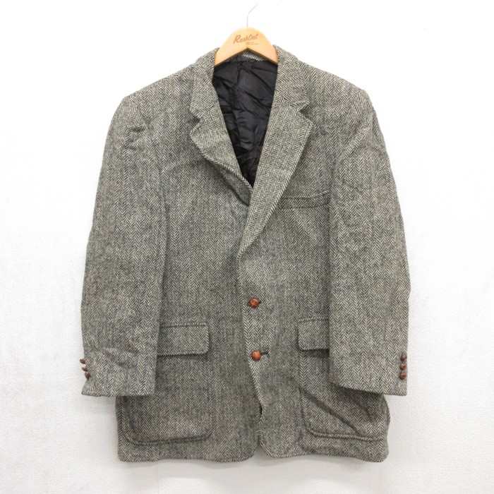 古着通販 M☆古着 Harris Tweed 長袖 テーラード ジャケット メンズ 80