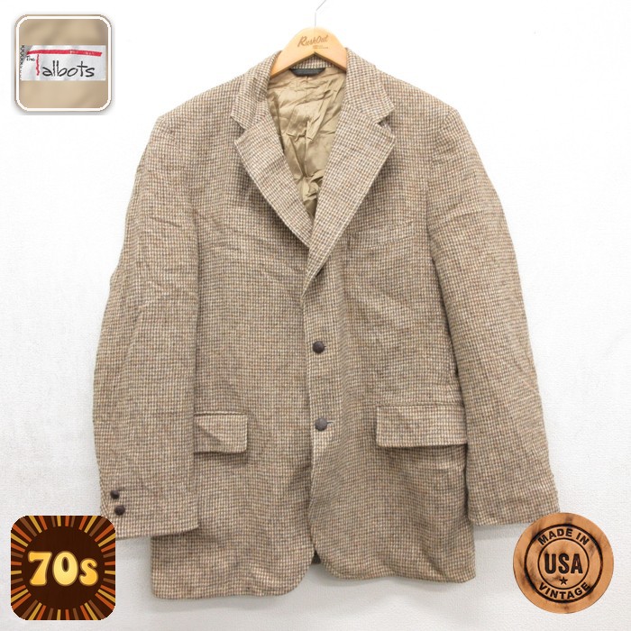 Talbots 80s テーラードジャケット ハリスツイード ベージュチェック メンズL相当 | 古着