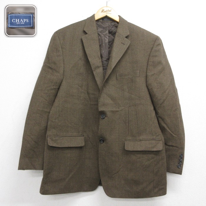 CHAPS 長袖 テーラード ジャケット ウール チェック ブラウン メンズL相当 | 古着