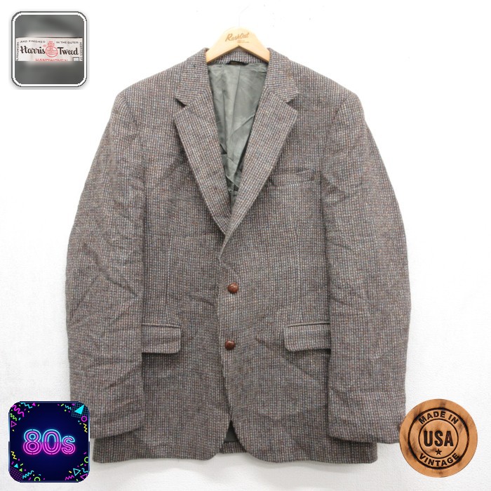 Harris Tweed 80s テーラードジャケット チェック ブラウン メンズM相当 | 古着