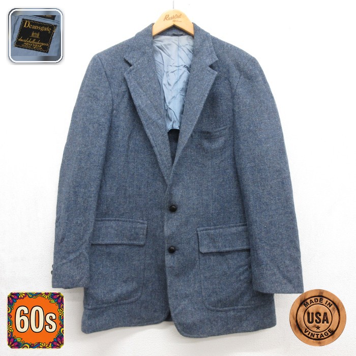 Harris Tweed 60s テーラードジャケット フラップポケット ブルー メンズM相当 | 古着