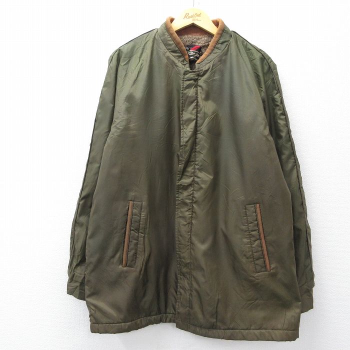 XL★古着 シアーズ 長袖 ビンテージ ナイロン ジャケット メンズ 70年代 70s 大きいサイズ ロング丈 緑系他 内側ボア 26jan21