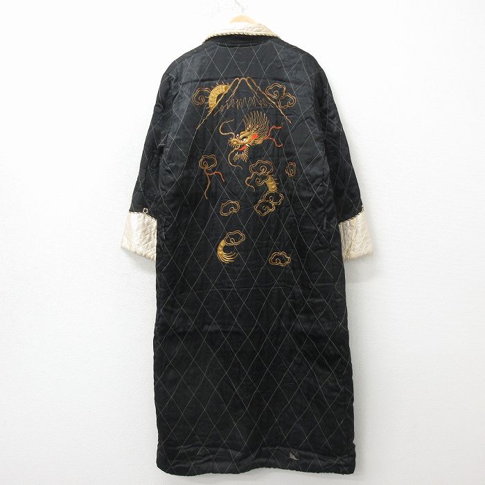 L★古着 長袖 ビンテージ ガウン 羽織り 60年代 60s ドラゴン 龍 ロング丈 黒他【spe】 26apr24